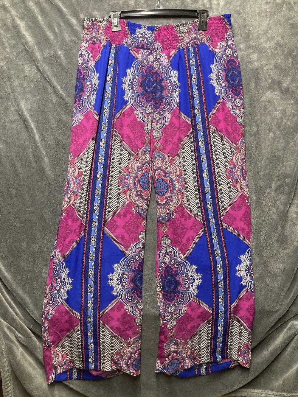 NEW Ashley Stewart Wide-Leg Smocked Waist Palazzo Pant 18/20 Paisley Scarf Print